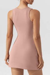 QINSEN Women's Square Neck Bodice Dress Sleeveless Tank Top Stretch Flare Mini Dresses