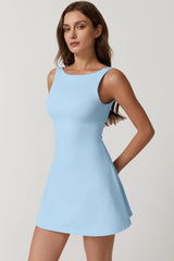 QINSEN Womens Open Back Tennis Dress Sleeveless Built in Shorts Golf Athletic Dress with Pockets