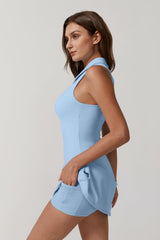 QINSEN Womens Zip Front Tennis Dress Polo Collar Racer Back Workout Golf Dresses Build in Shorts with Pockets