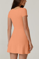 QINSEN Womens Square Neck Tennis Dress Short Sleeve Built in Shorts Golf Athletic Dress with Pockets