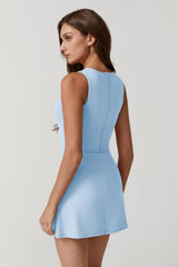 QINSEN Womens Crew Neck Tennis Dress Sleeveless Side Slit Golf Athletic Dress Build in Shorts with Pockets