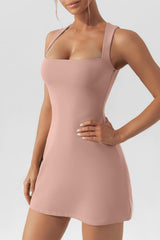 QINSEN Women's Square Neck Bodice Dress Sleeveless Tank Top Stretch Flare Mini Dresses