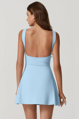 QINSEN Womens Open Back Tennis Dress Sleeveless Built in Shorts Golf Athletic Dress with Pockets