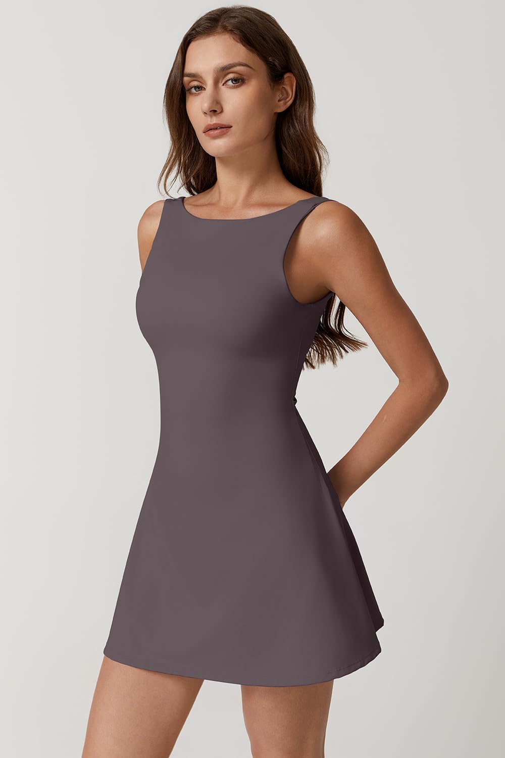 QINSEN Womens Open Back Tennis Dress Sleeveless Built in Shorts Golf Athletic Dress with Pockets