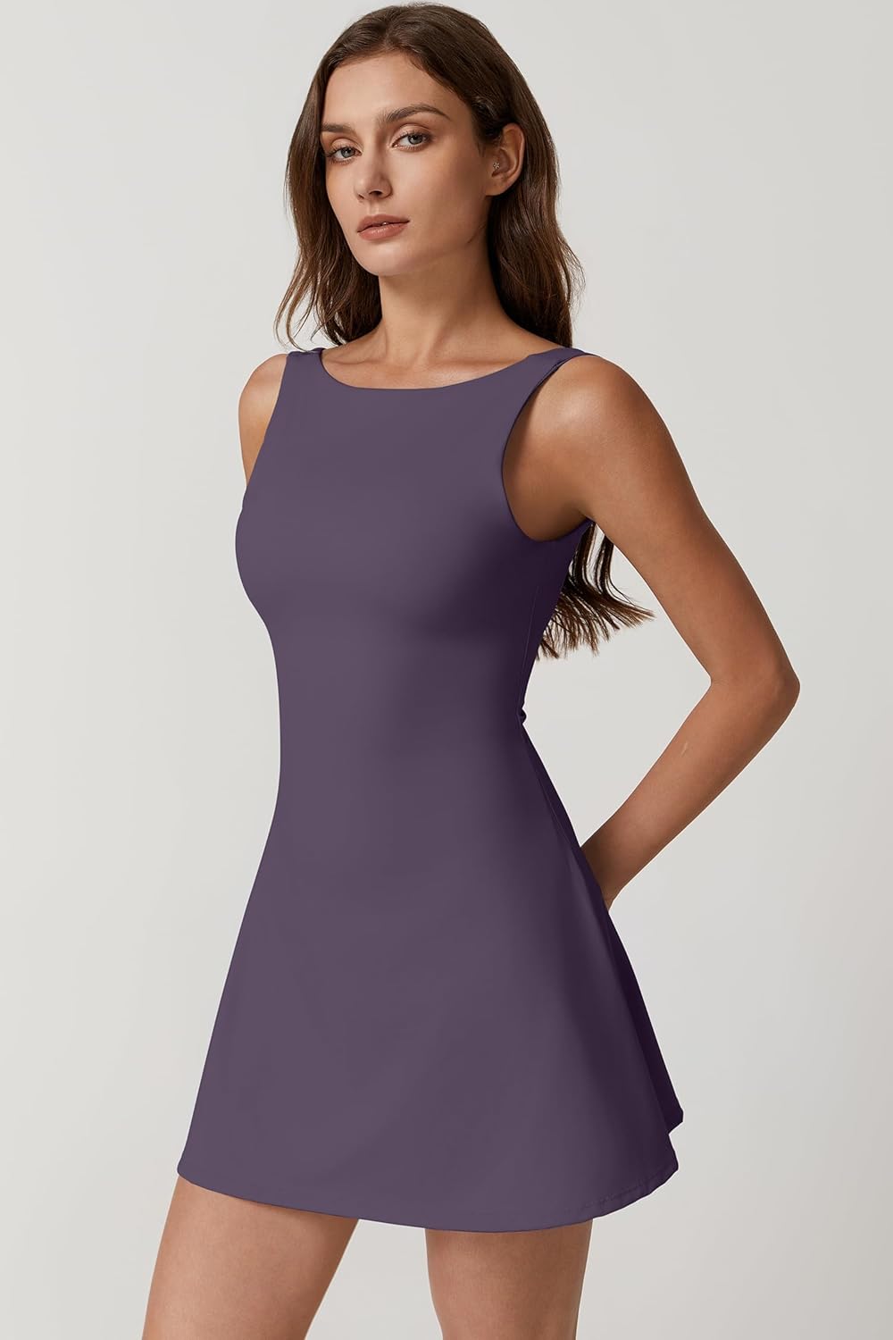 QINSEN Womens Open Back Tennis Dress Sleeveless Built in Shorts Golf Athletic Dress with Pockets